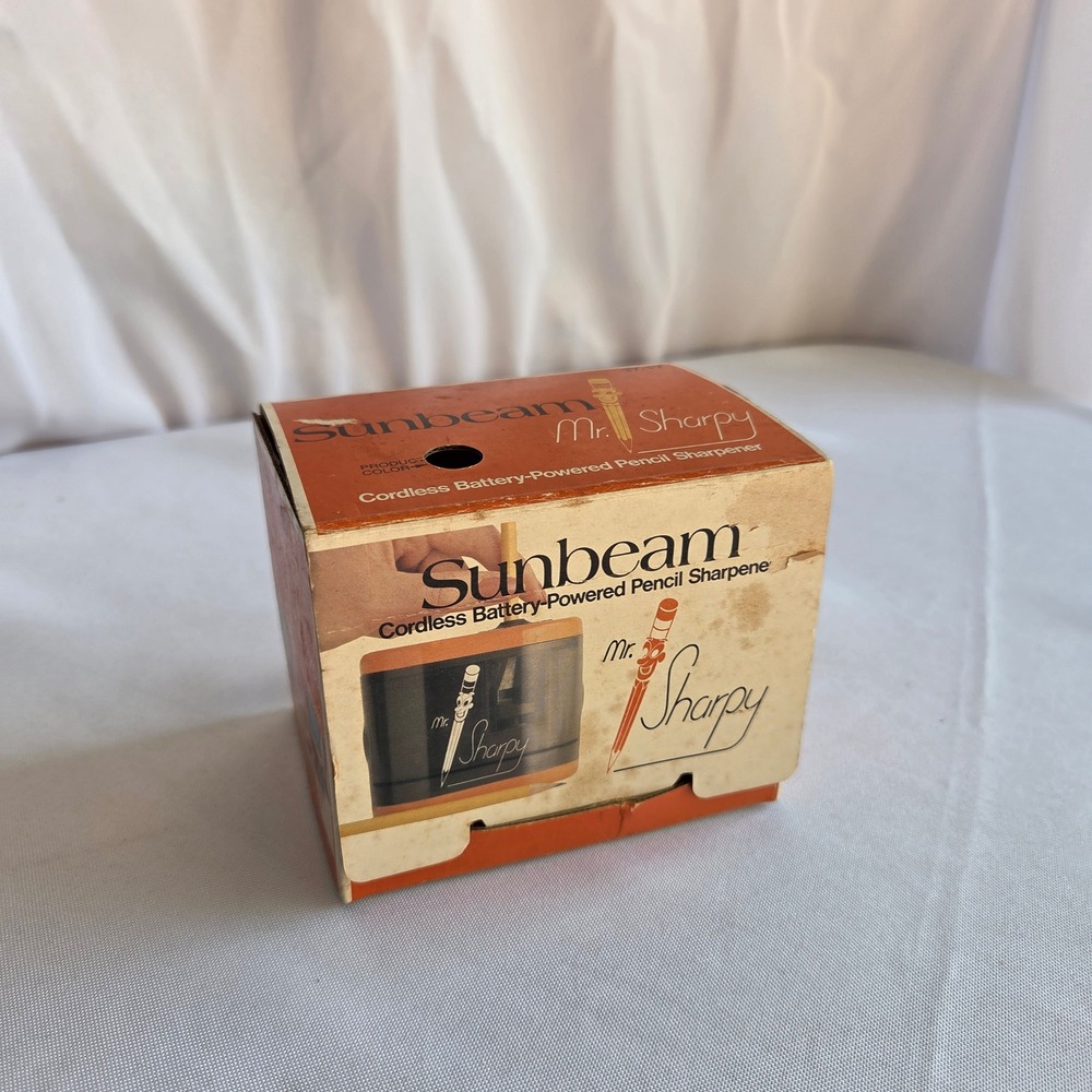 Vintage Sunbeam Mr Sharpy Pencil Sharpener Orange Cordless Battery 37-17 Japan
